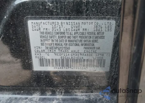 2018 Nissan Sentra S z USA, uszkodzony, nr VIN 3N1AB7AP9JY215549